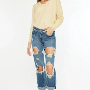 Kancan Distressed Mid Rise True Boyfriend Jeans - Image 5