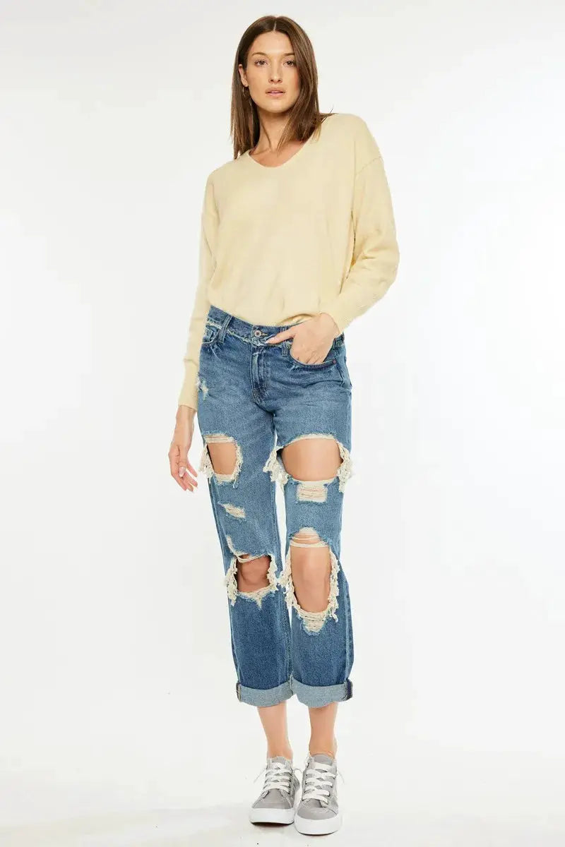 Kancan Distressed Mid Rise True Boyfriend Jeans - Image 5