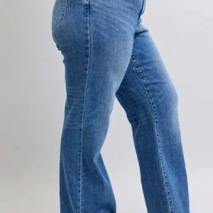 Judy Blue Full Size High Waist V-Front Vintage Wash Straight Jeans Plus Size - Image 12