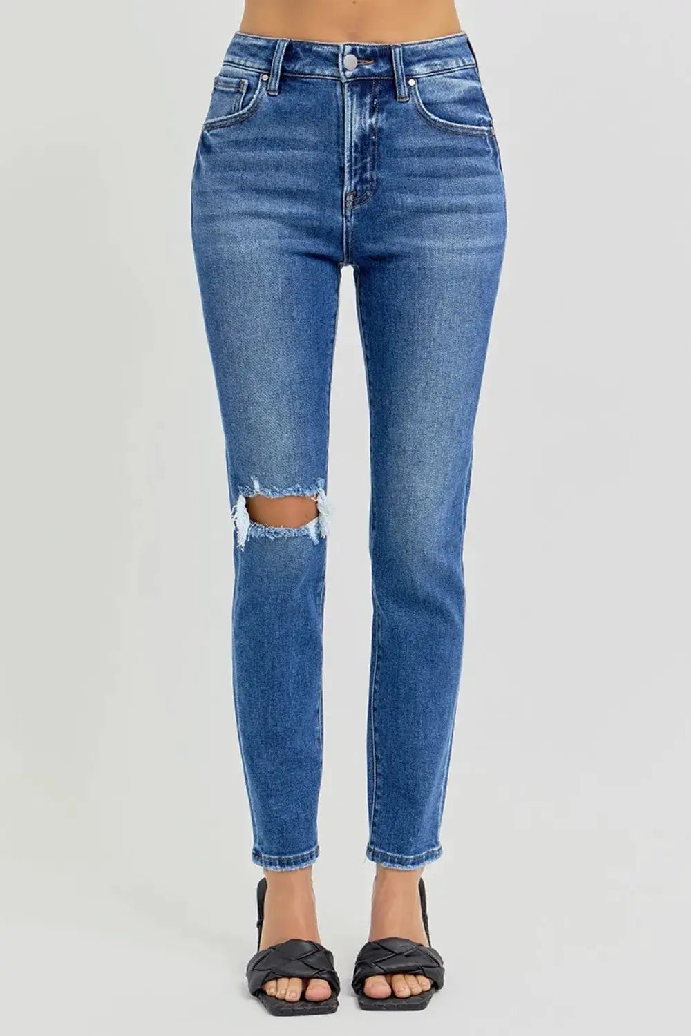 RISEN Full Size High Rise Ankle Skinny Knee Distressed Jeans - Image 5