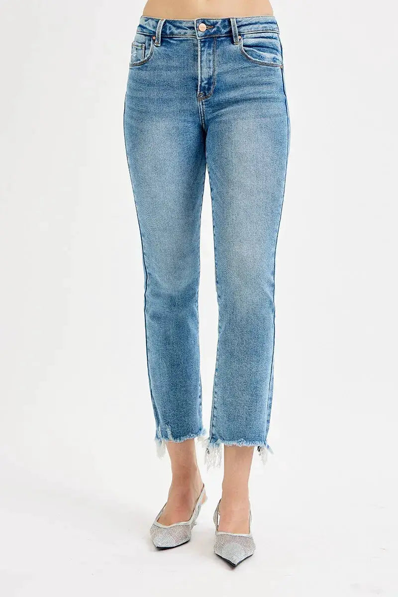 RISEN Full Size High Rise Crop Straight Slim Jeans Plus Size - Image 1