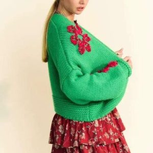 Davi & Dani Floral Applique Open Front Drop Shoulder Cardigan - Image 3