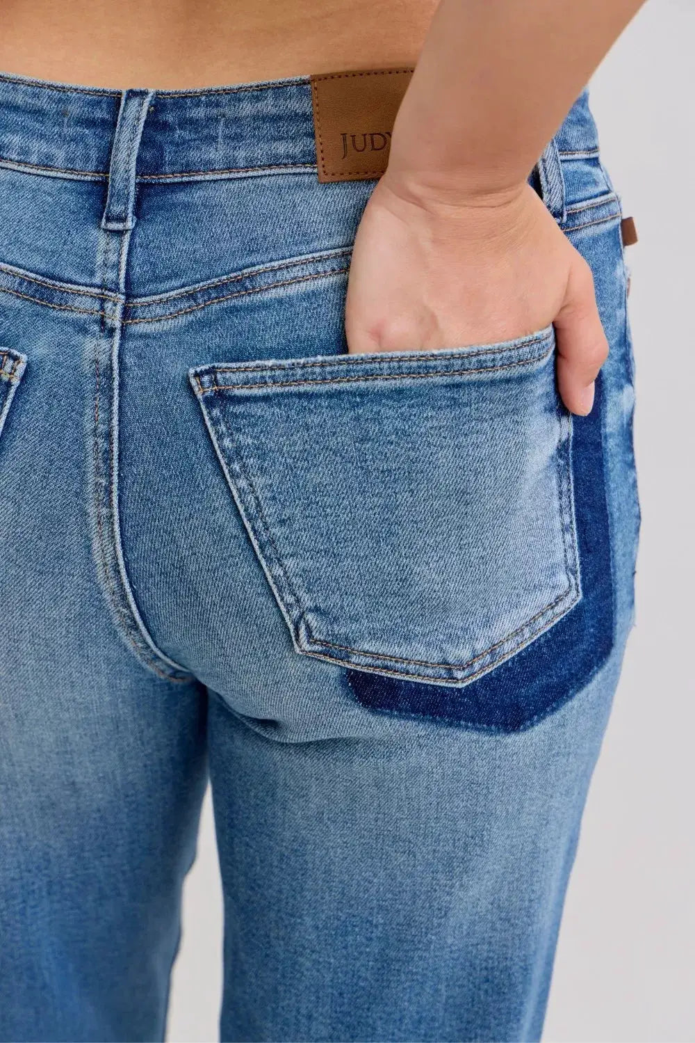Judy Blue Full Size Mid Rise Bf Patch & Repair Destroy Release Hem Jeans Plus Size - Image 13
