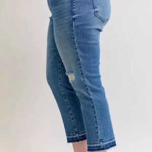 Judy Blue Full Size Mid Rise Bf Patch & Repair Destroy Release Hem Jeans Plus Size - Image 12