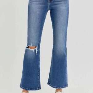 RISEN Full Size Distressed High Rise Crop Flare Jeans - Image 4