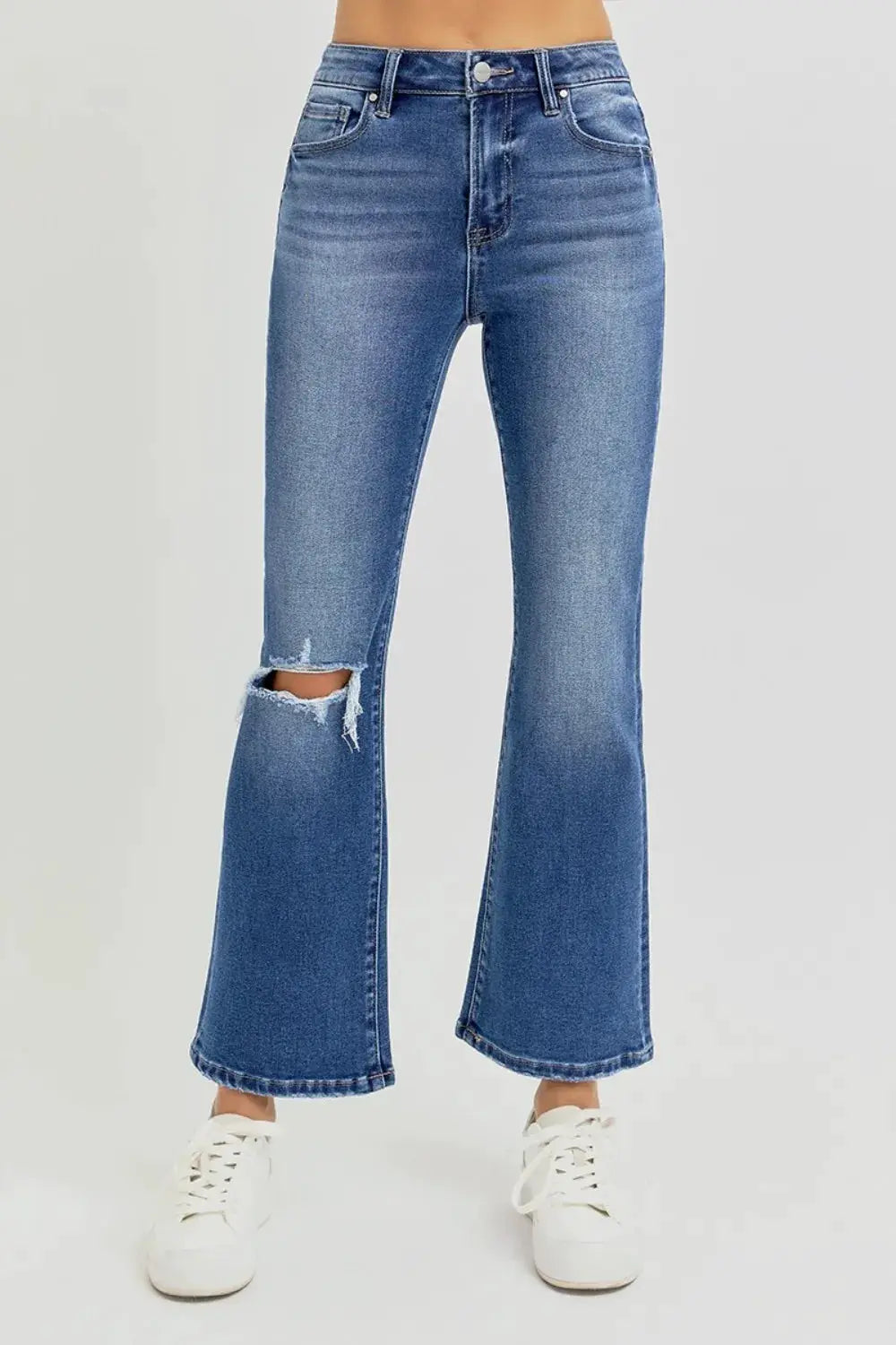 RISEN Full Size Distressed High Rise Crop Flare Jeans - Image 4