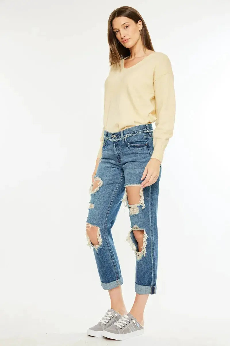 Kancan Distressed Mid Rise True Boyfriend Jeans - Image 6