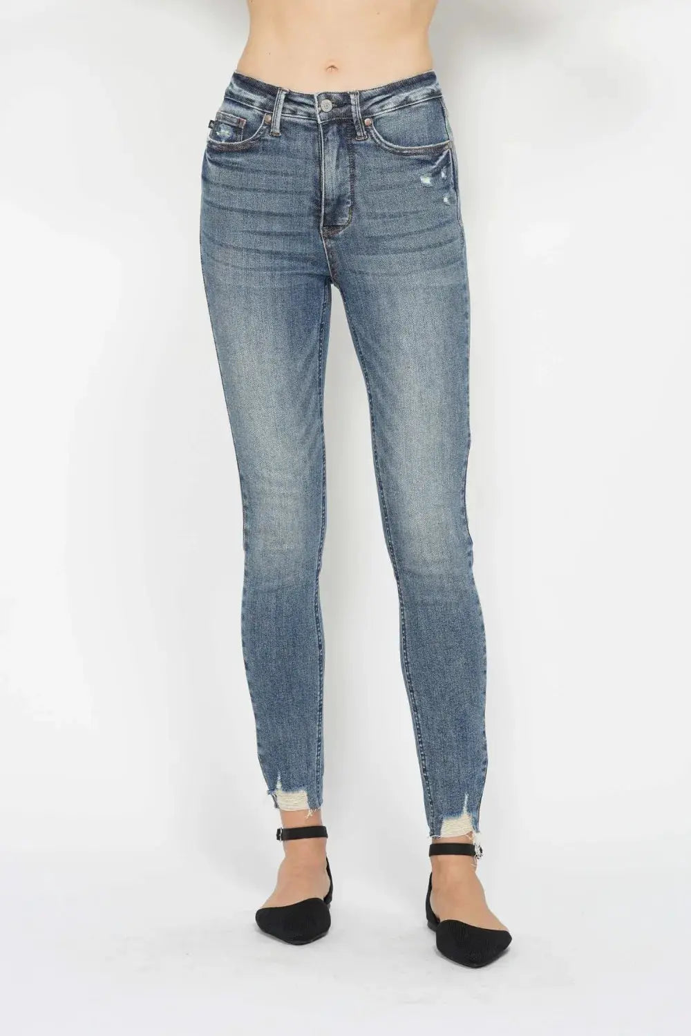 Judy Blue Full Size Tummy Control Vintage Wash Hem Destroy Skinny Jeans - Image 8