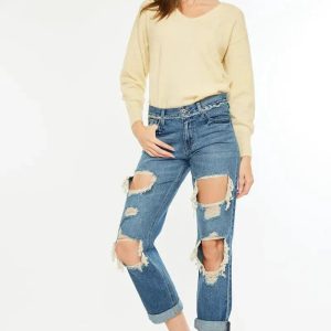Kancan Distressed Mid Rise True Boyfriend Jeans - Image 2