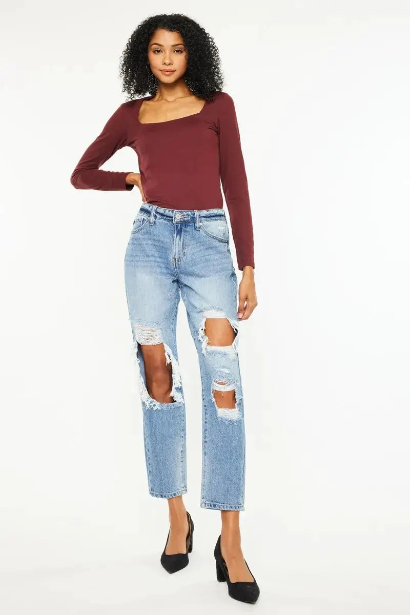 Kancan High Rise Distressed Boyfriend Jeans - Image 1
