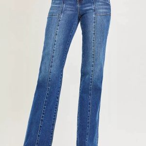RISEN High Rise Straight Patch Pocket Seamed Jeans - Image 1