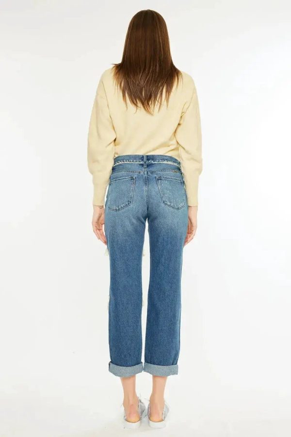 Kancan Distressed Mid Rise True Boyfriend Jeans
