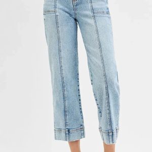 RISEN Full Size High Rise Crop Wide Front Seam Detailed Jeans Plus Size - Image 2