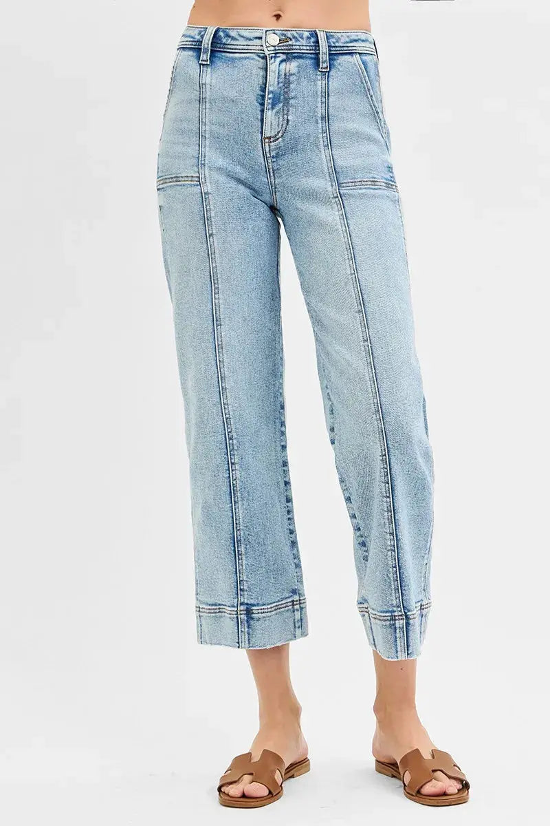 RISEN Full Size High Rise Crop Wide Front Seam Detailed Jeans Plus Size - Image 2