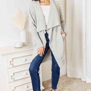 Double Take Open Front Duster Cardigan with Pockets - Image 4