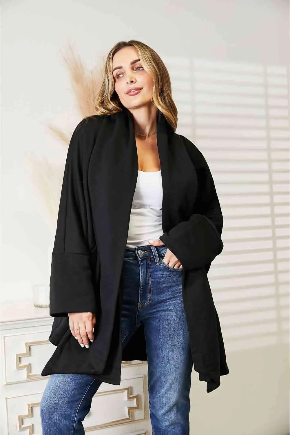 HEYSON Full Size Open Front Cardigan with Scarf Design - Image 3
