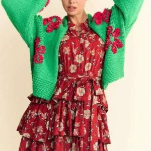 Davi & Dani Floral Applique Open Front Drop Shoulder Cardigan - Image 5