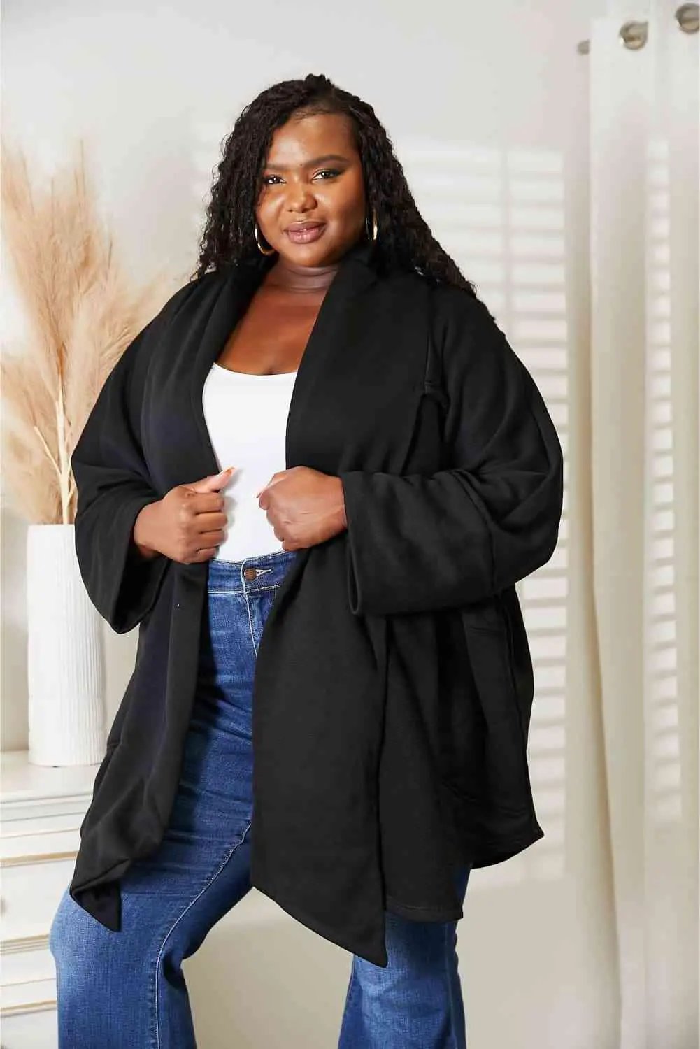HEYSON Full Size Open Front Cardigan with Scarf Design - Image 15