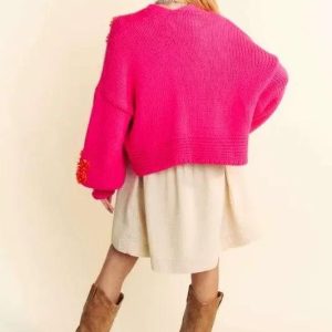 Davi & Dani Floral Applique Open Front Drop Shoulder Cardigan - Image 6
