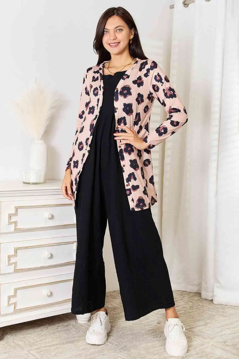 Double Take Printed Button Front Longline Cardigan - Image 4