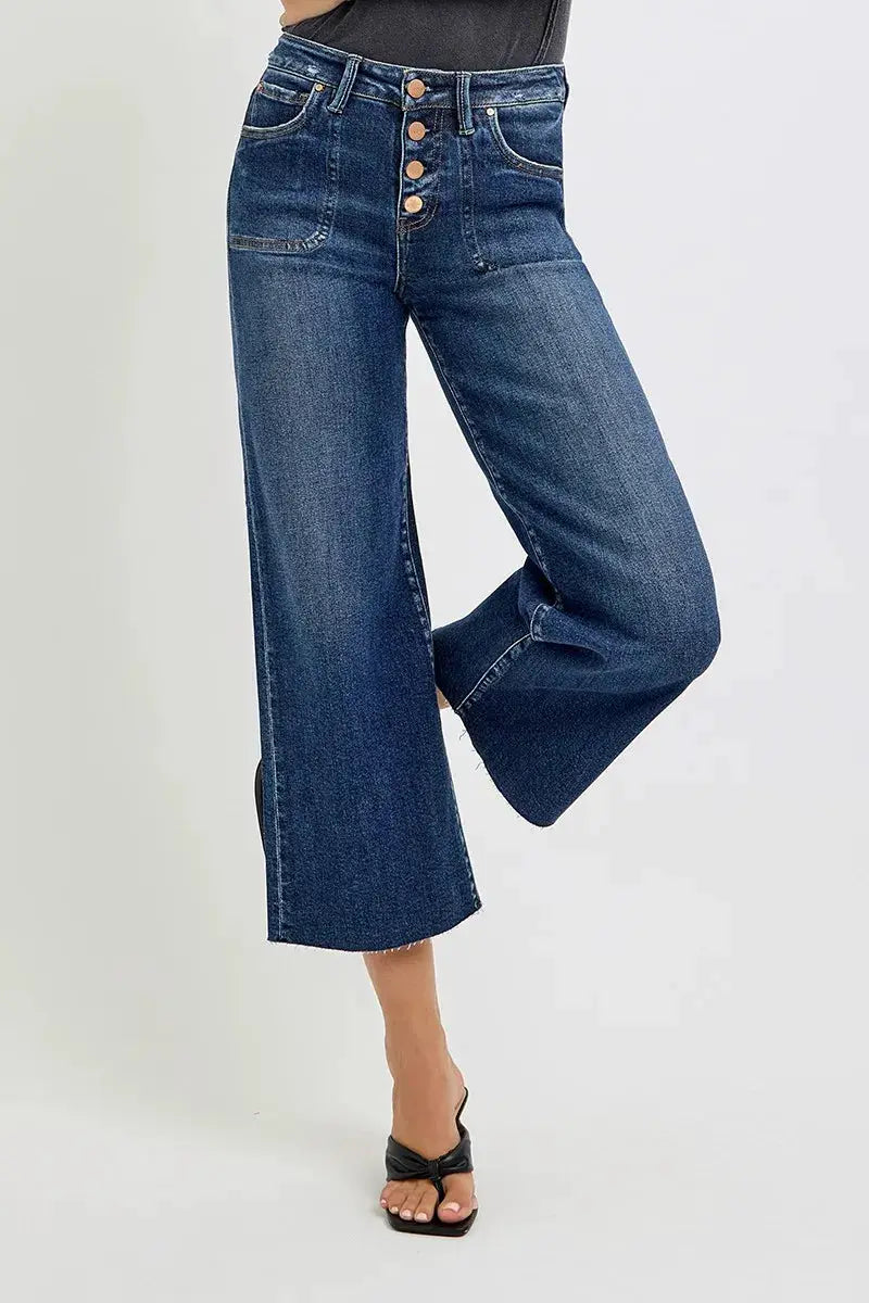 RISEN Full Size High Rise Crop Wide Button Up Jeans Plus Size - Image 1