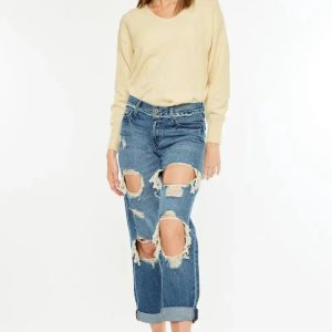 Kancan Distressed Mid Rise True Boyfriend Jeans - Image 3