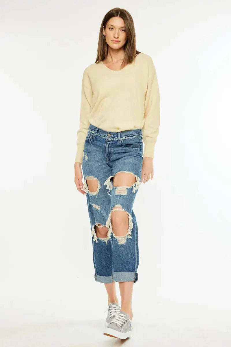 Kancan Distressed Mid Rise True Boyfriend Jeans - Image 3