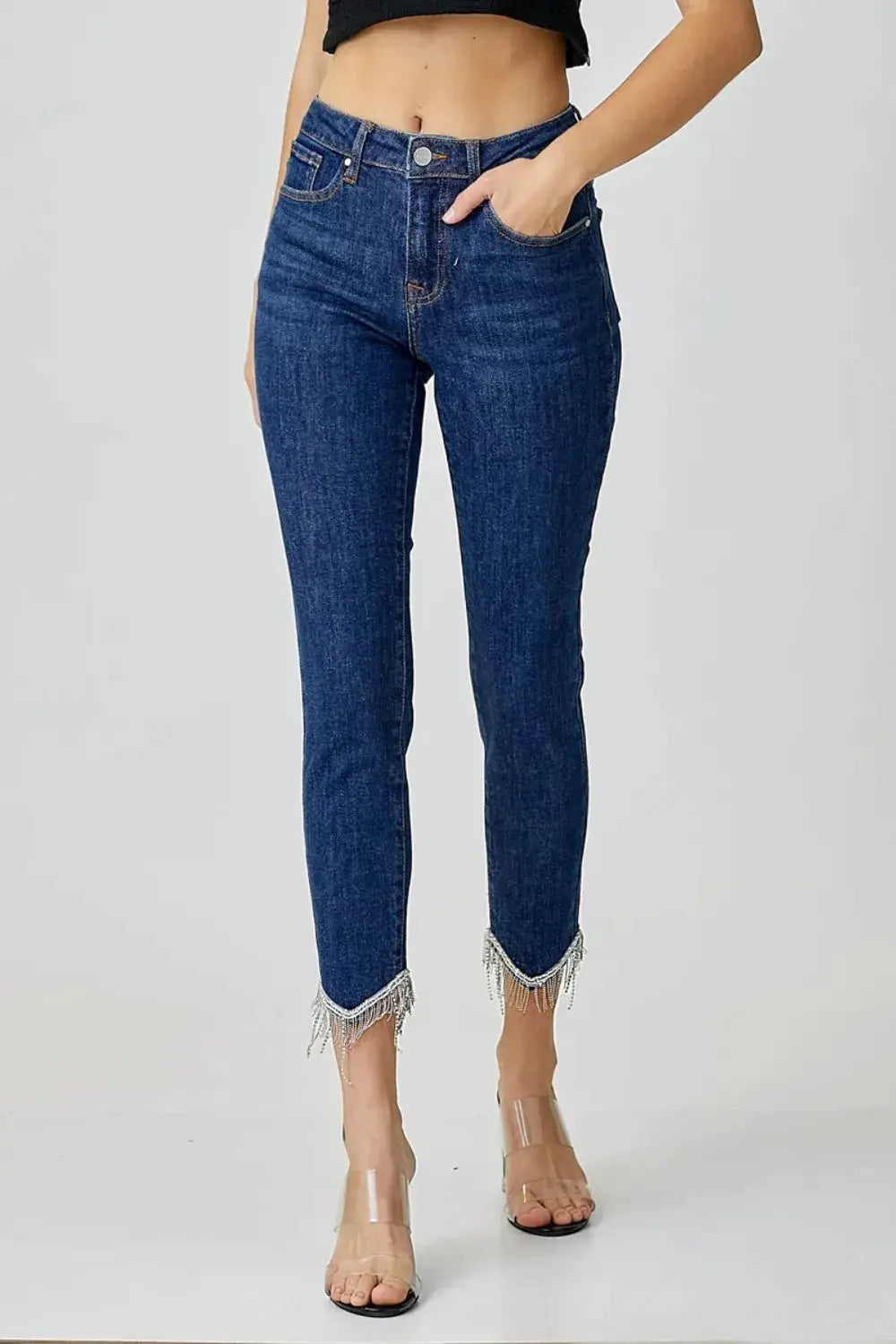 RISEN Full Size Embellished Mid Rise Crop Skinny Jeans - Image 4