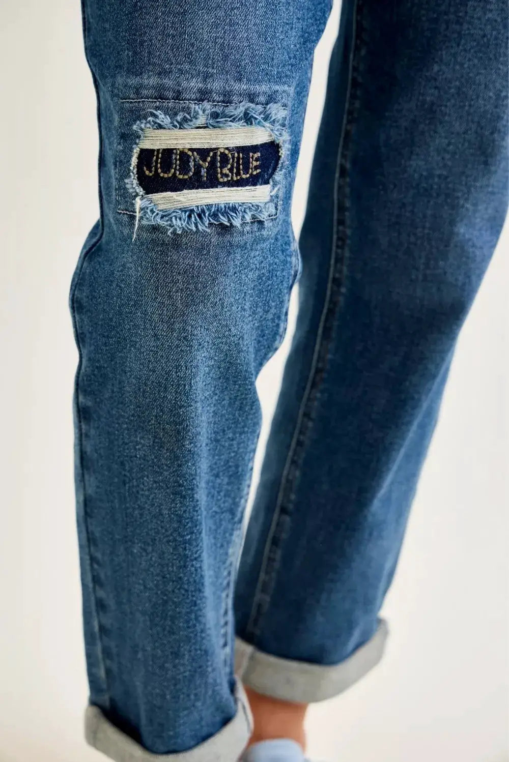 Judy Blue Mid Rise Boyfriend Embroidered Repair Patch Jeans - Image 5