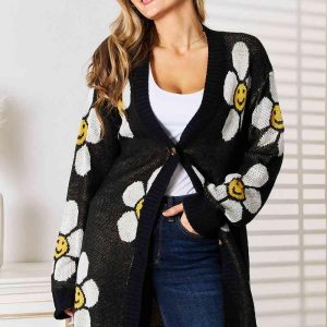 Double Take Floral Button Down Longline Cardigan - Image 3