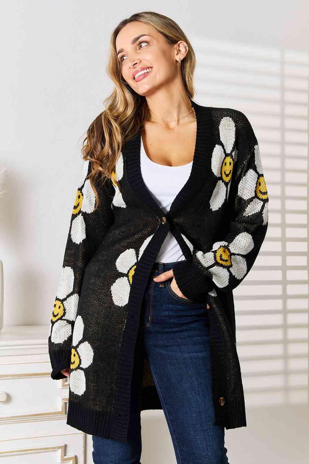 Double Take Floral Button Down Longline Cardigan - Image 3