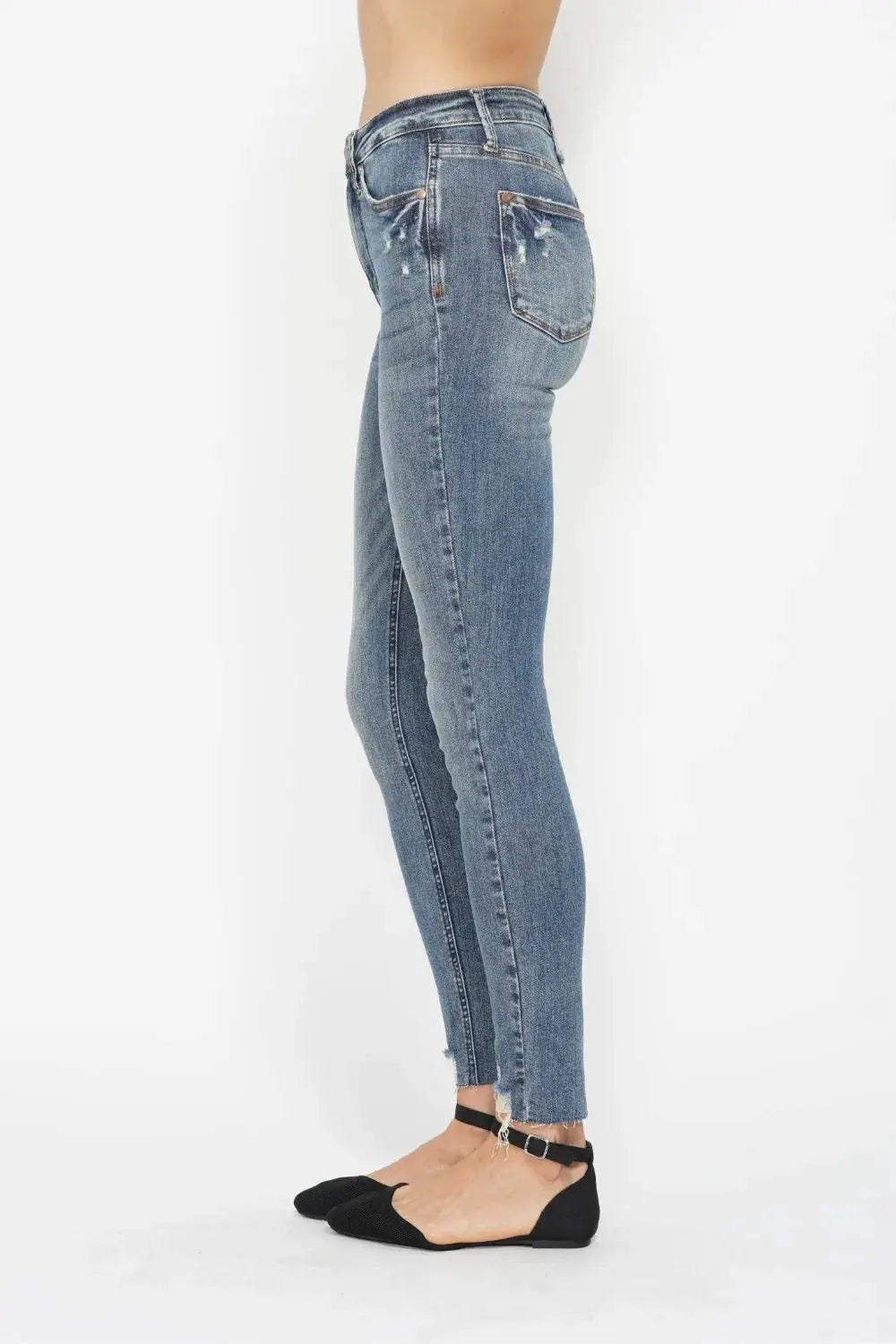 Judy Blue Full Size Tummy Control Vintage Wash Hem Destroy Skinny Jeans - Image 7