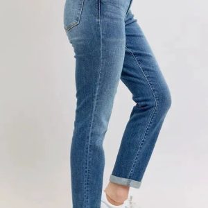 Judy Blue Full Size Mid Rise Skinny Cuff Jeans with Pockets Plus Size - Image 2