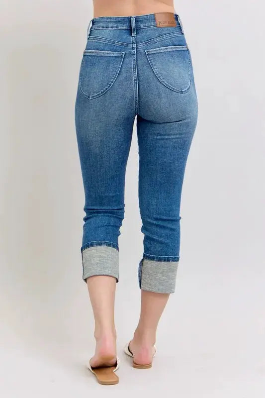 Judy Blue Full Size Skinny Cuff Capris Jeans with Pockets Plus Size