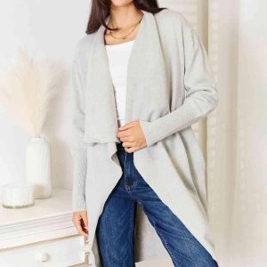 Double Take Open Front Duster Cardigan with Pockets - Image 1