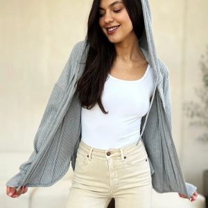 Culture Code Full Size Ribbed Zip Up Drawstring Hooded Jacket - Image 6
