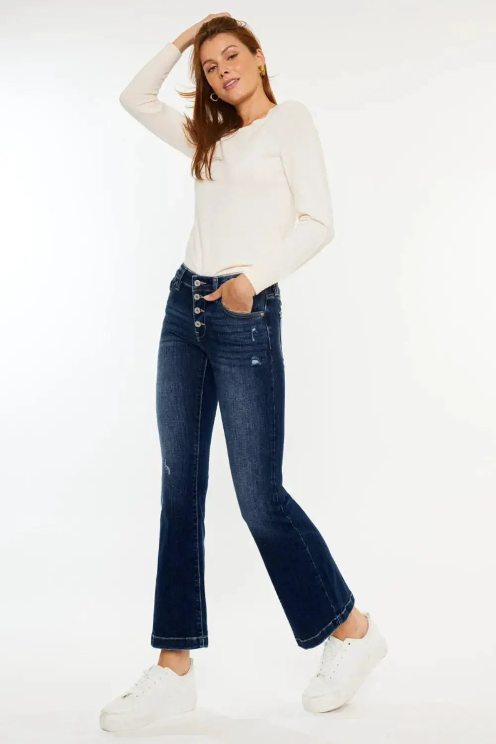 Kancan Mid Rise Button Fly Flare Jeans - Image 4