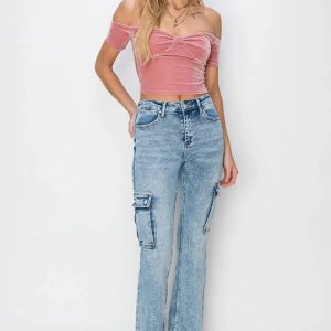RISEN Full Size High Rise Cargo Flare Jeans - Image 6