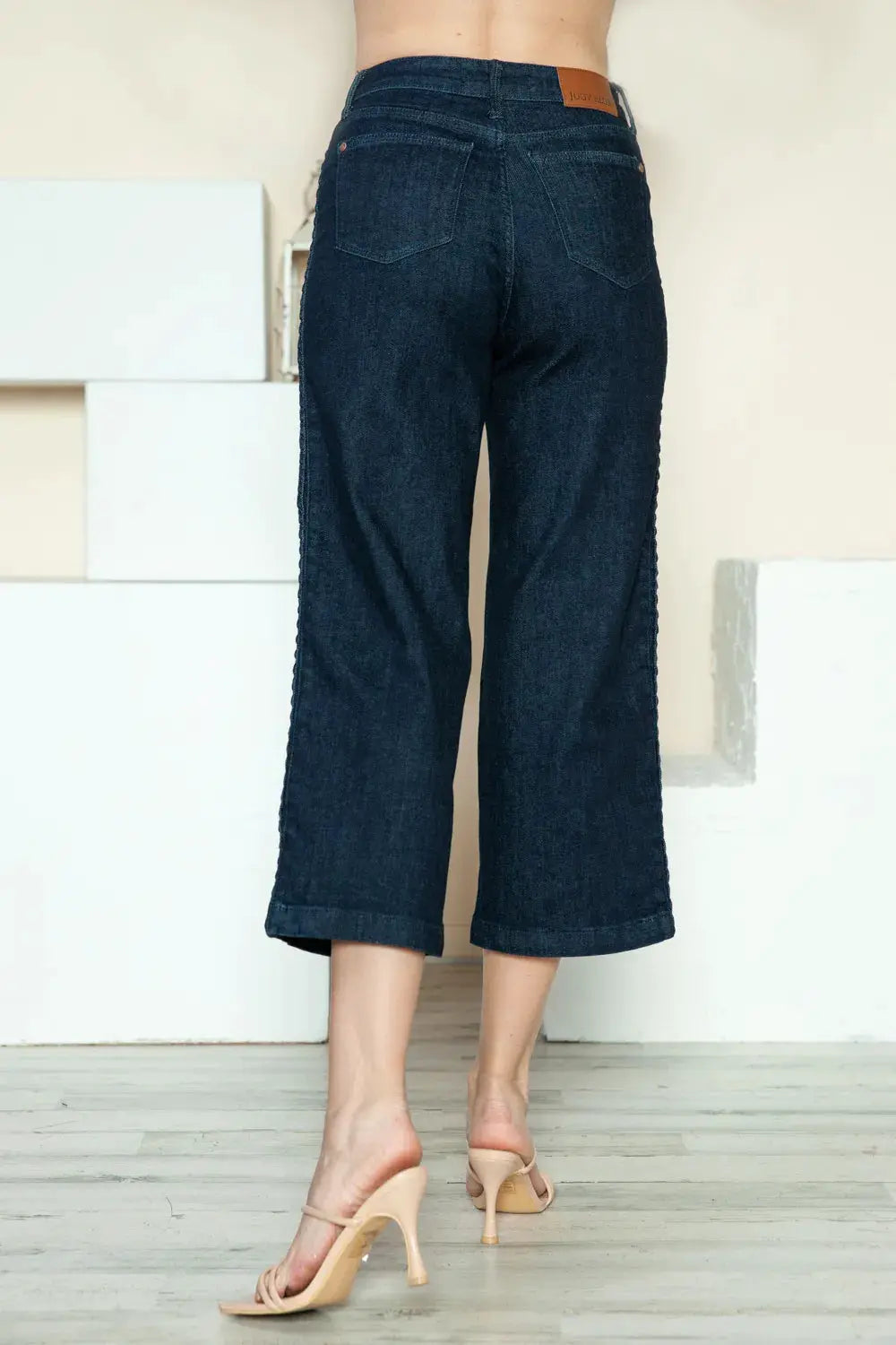 Judy Blue Full Size Side Seam Braid Detail Crop Wide Leg Jeans - Image 2