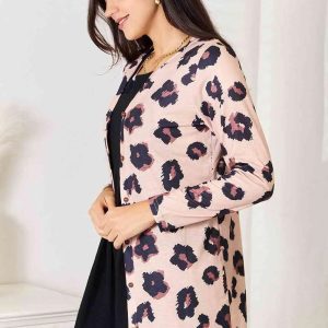 Double Take Printed Button Front Longline Cardigan - Image 3