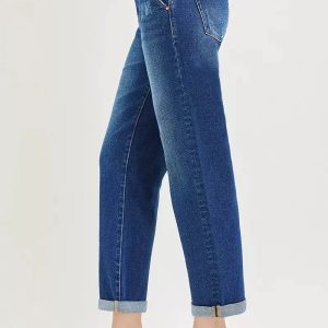 RISEN Slouchy Cropped Boyfriend Jeans with Cuffed Hem - Image 4