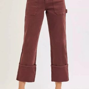 RISEN Full Size High Rise Wide Straight Cuffed Patch Jeans Plus Size - Image 3