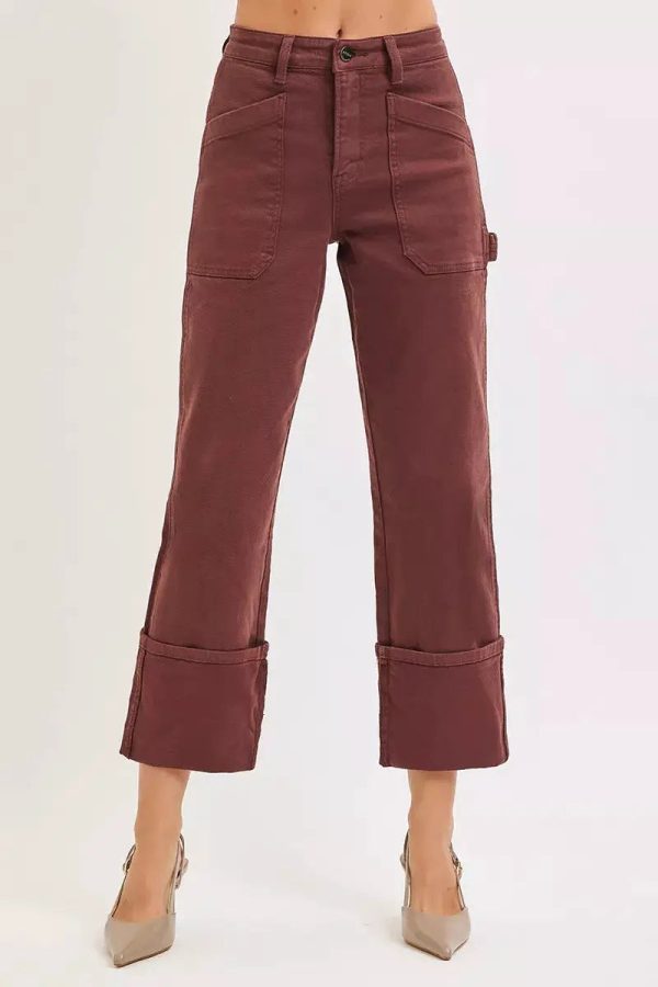 RISEN Full Size High Rise Wide Straight Cuffed Patch Jeans Plus Size