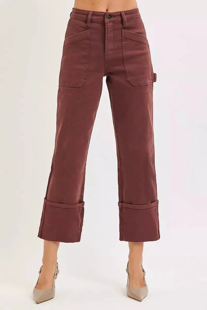RISEN Full Size High Rise Wide Straight Cuffed Patch Jeans Plus Size - Image 3