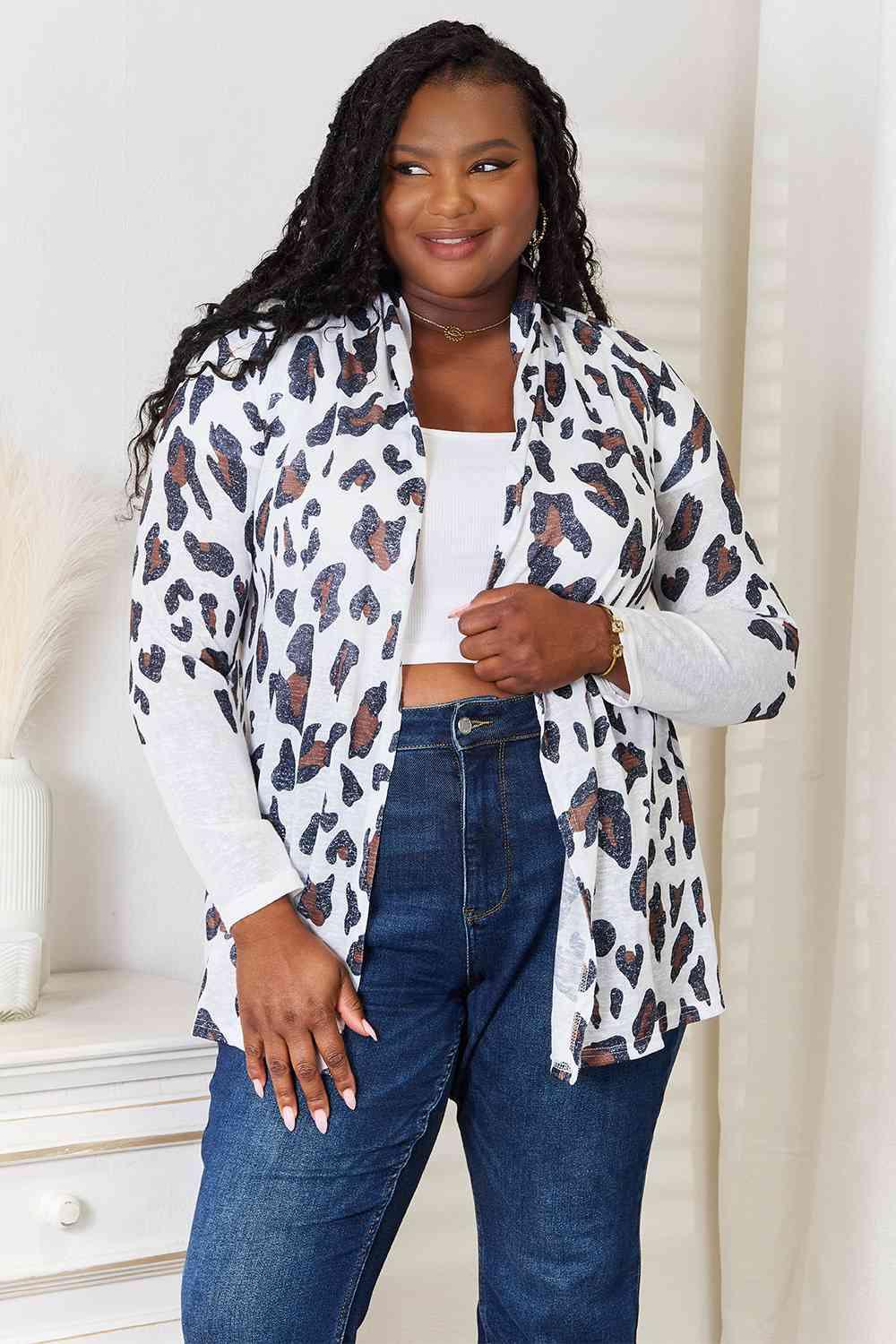 Double Take Leopard Long Sleeve Cardigan - Image 1