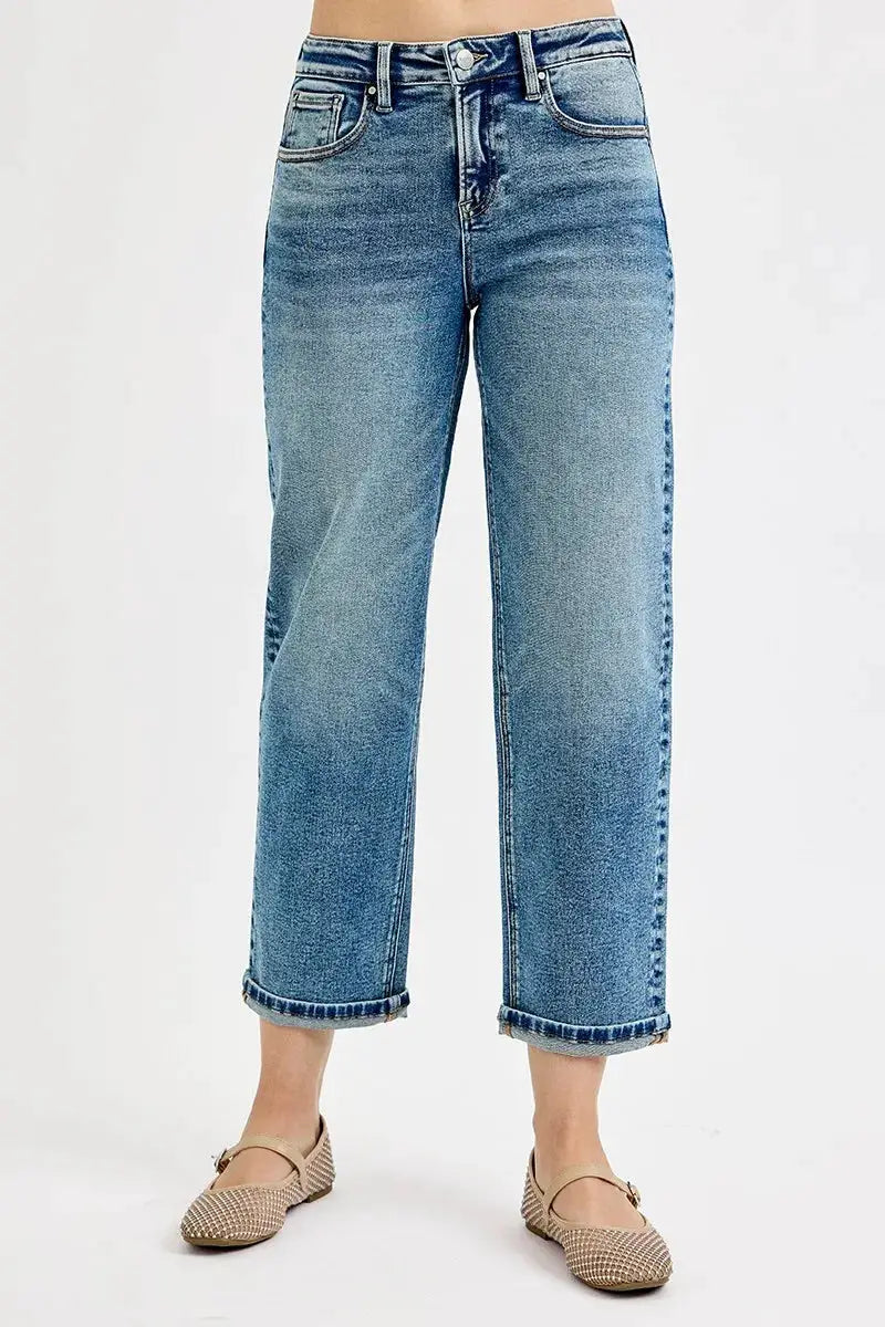 RISEN Full Size High Rise Crop Boyfriend Jeans Plus Size - Image 1
