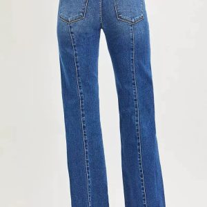 RISEN High Rise Straight Patch Pocket Seamed Jeans - Image 5