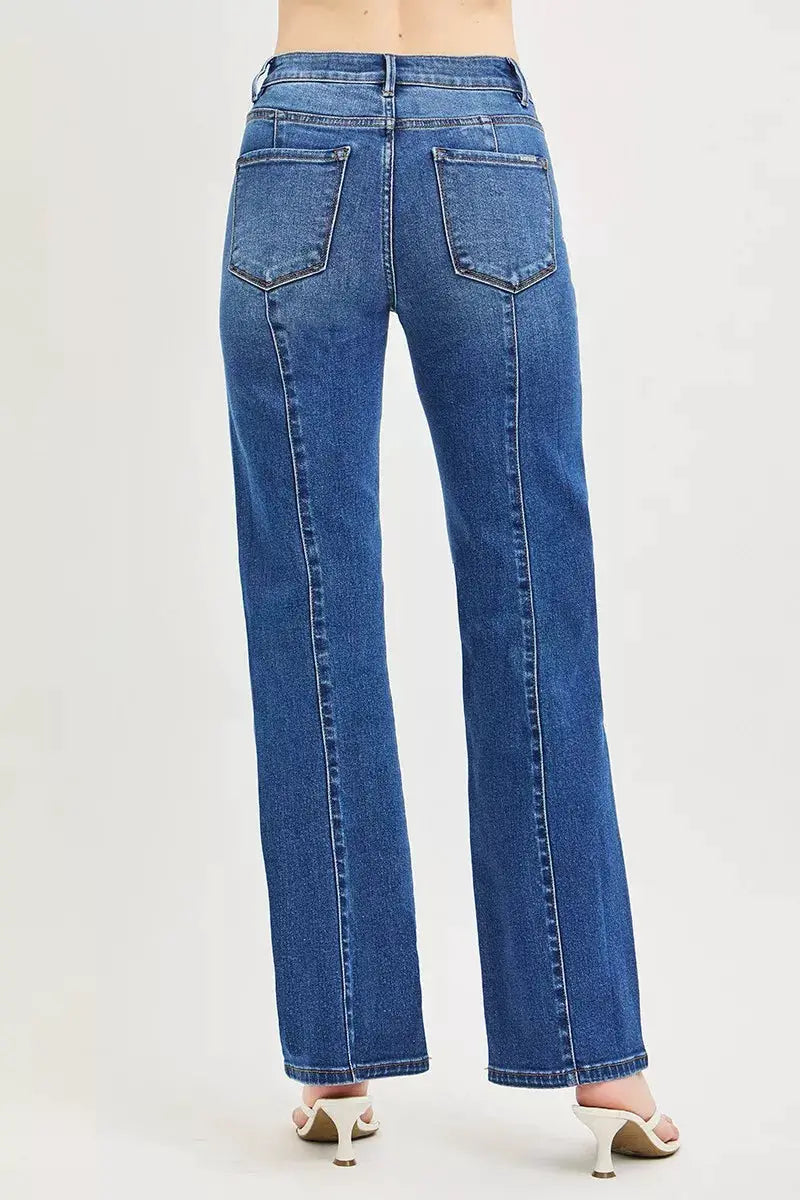 RISEN High Rise Straight Patch Pocket Seamed Jeans - Image 5