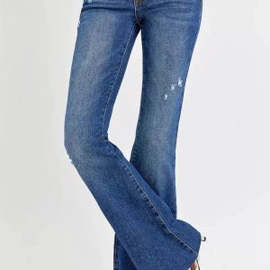 RISEN Full Size Distressed Mid Rise Flare Jeans Plus Size - Image 4