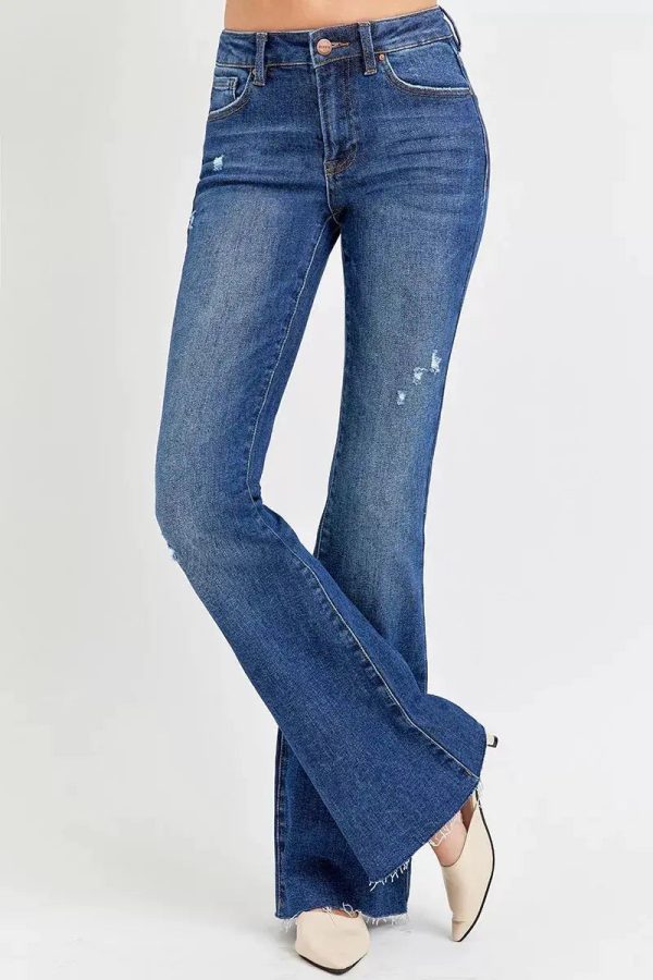 RISEN Full Size Distressed Mid Rise Flare Jeans Plus Size